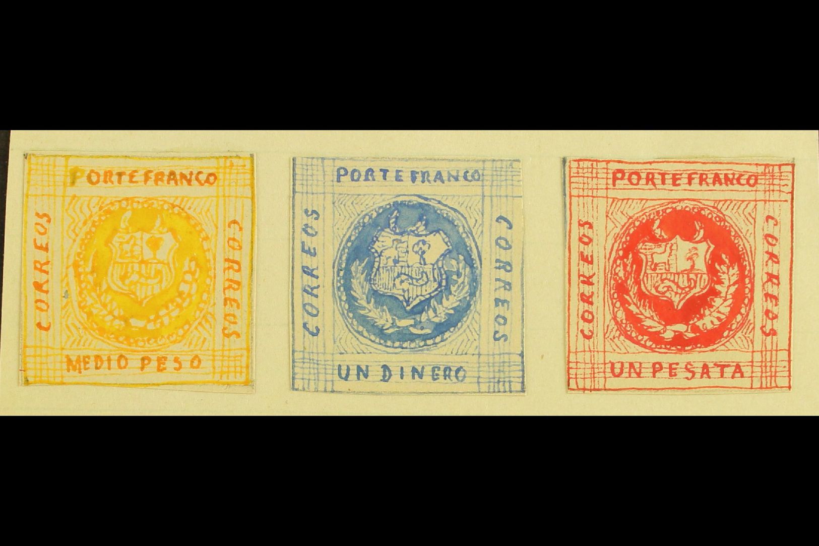 1861 HAND PAINTED STAMPS  Unique Miniature Artworks Created By A French "Timbrophile" In 1861. Three Values With Similar - Other & Unclassified