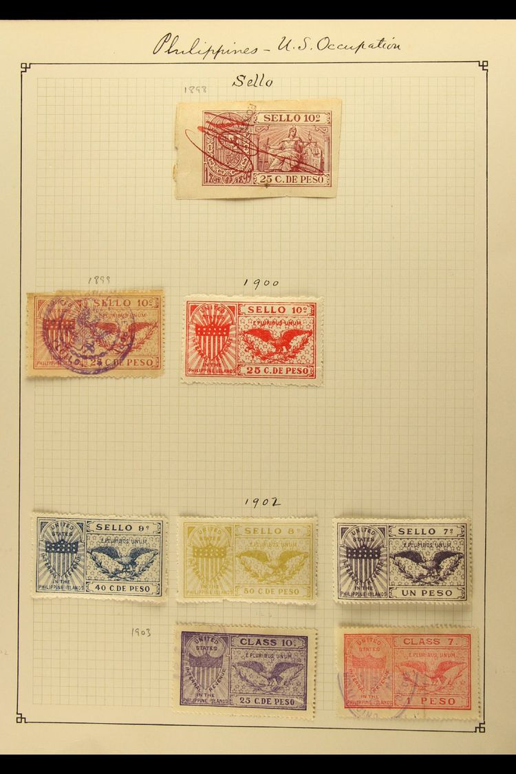 REVENUE STAMPS (U.S. ADMINISTRATION) - DOCUMENTARY "SELLO"  1898-1903 Fine Mint And Used Collection On Album Page. Compr - Other & Unclassified