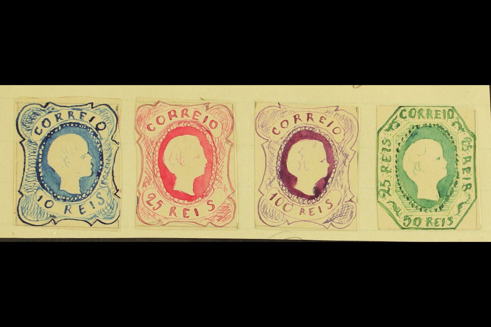 1861 HAND PAINTED STAMPS  Unique Miniature Artworks Created By A French "Timbrophile" In 1861. Four Values Similar To 18 - Other & Unclassified