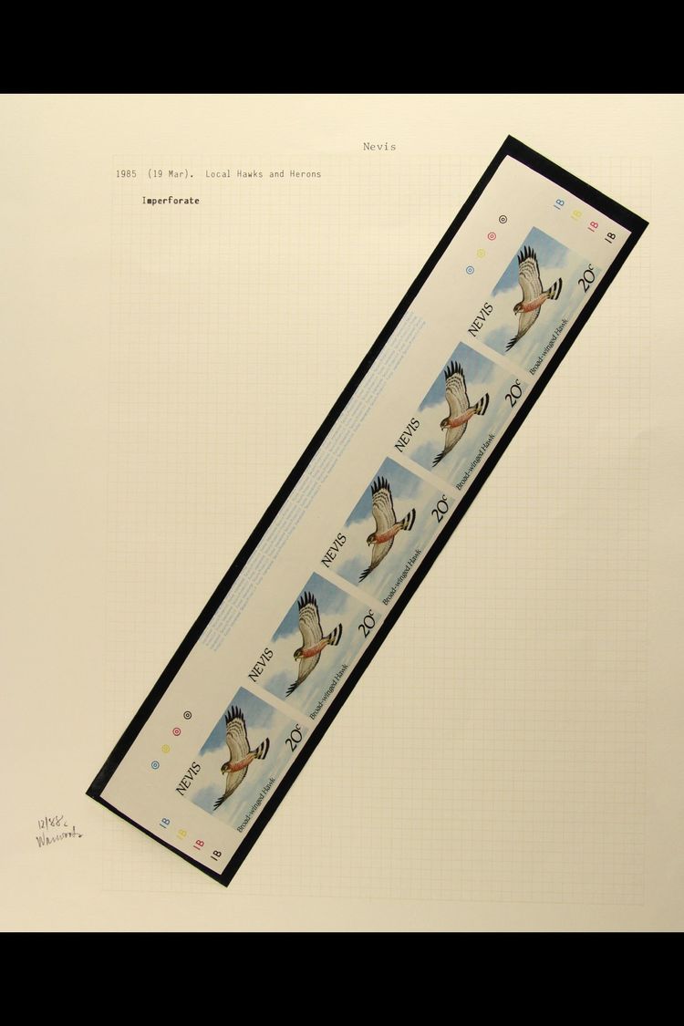 1985 IMPERF NHM STRIP  20c Broad Winged Hawk, SG 265 IMPERF PROOF STRIP OF FIVE From The Top Of The Sheet With Plate Mar - Other & Unclassified