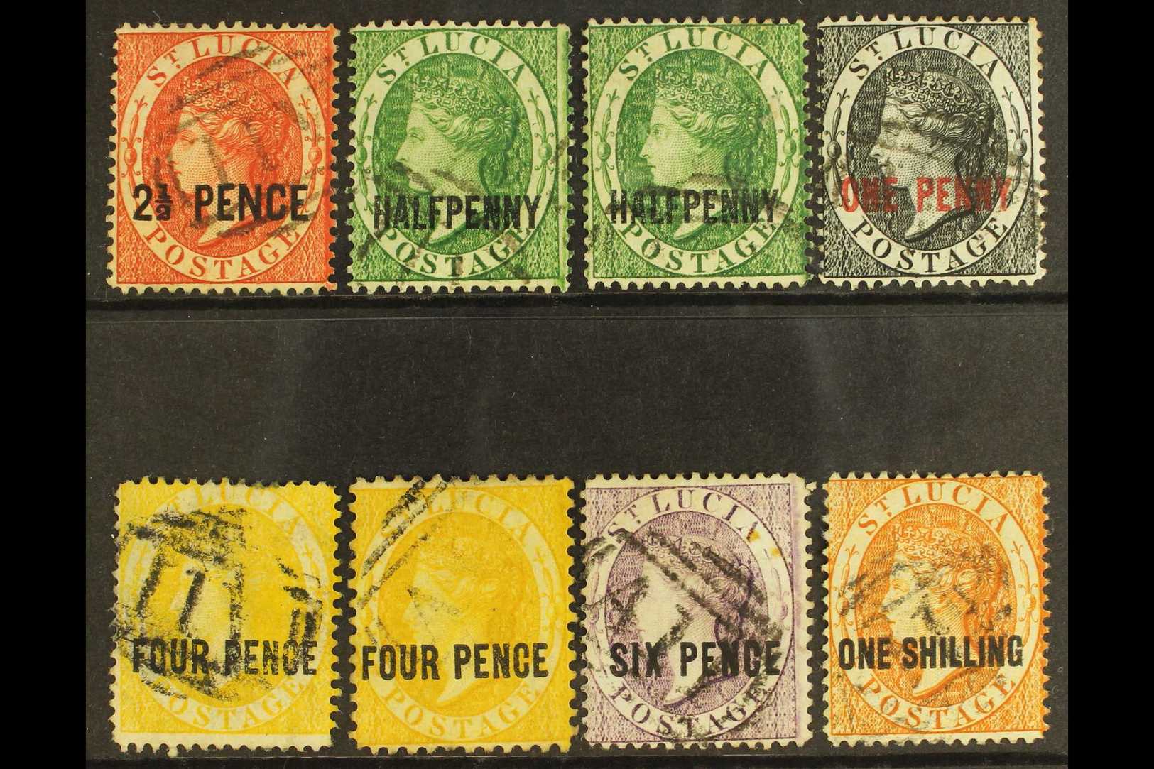 1881-84 USED SURCHARGE SELECTION  On A Stock Card. Includes 1881 2½d CC Wmk, 1882-84 Set With ½d & 4d Shade. Fine Used ( - Other & Unclassified