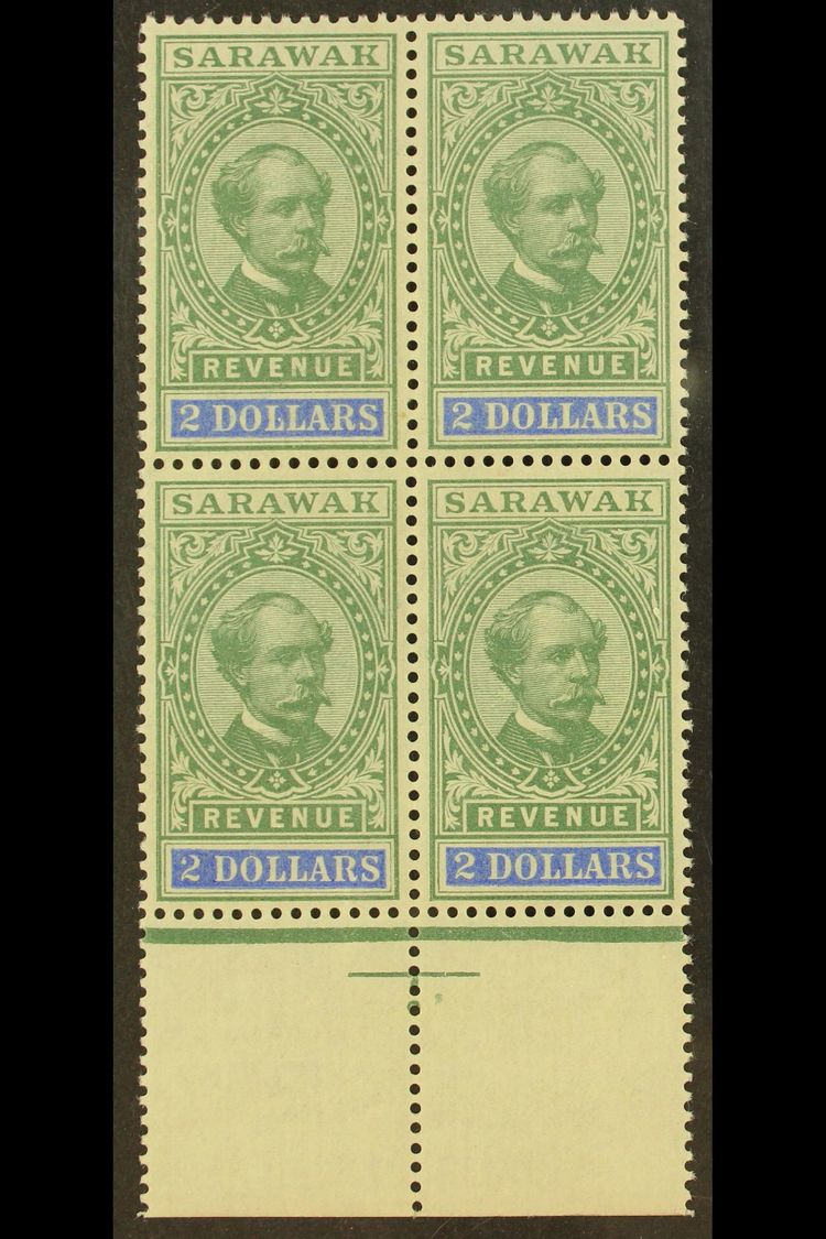 REVENUE STAMPS  1900 $2 Green And Bright Blue (Barefoot 26, Tan R7) - A Never Hinged Mint Marginal BLOCK OF FOUR. Superb - Other & Unclassified