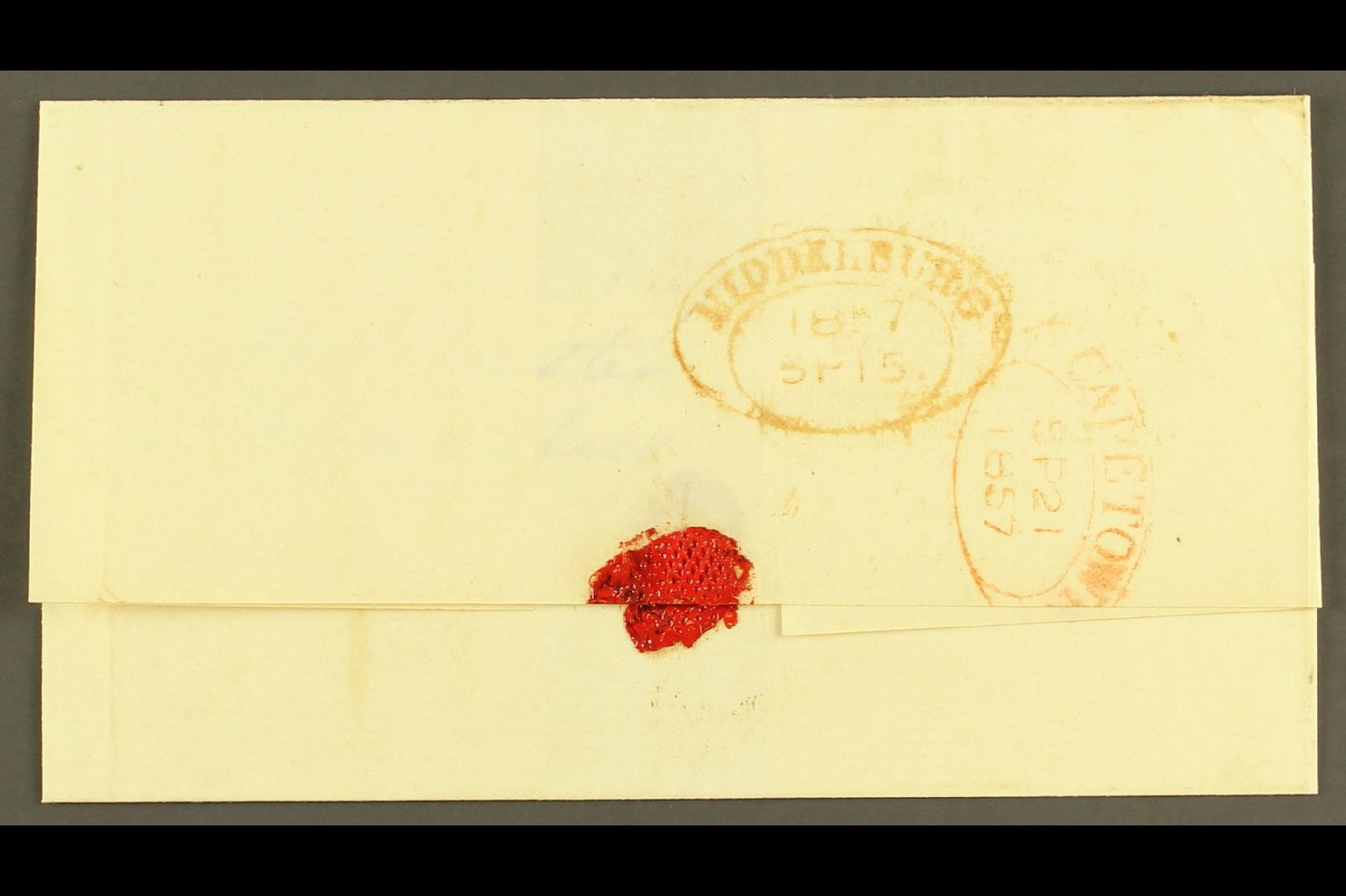 CAPE OF GOOD HOPE  1857 (15 Sept) EL To Cape Town With Very Fine Red "MIDDLEBURG" Dated Oval Handstamp With Similar Cape - Other & Unclassified