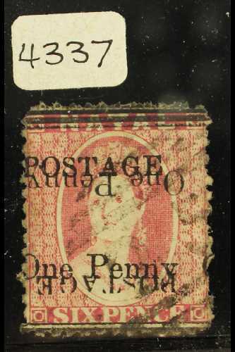 NATAL  1877 6d Rose Surcharged Locally "Postage One Penny", Variety "surcharge Double One Inverted", SG 93c, Fine Used. - Other & Unclassified