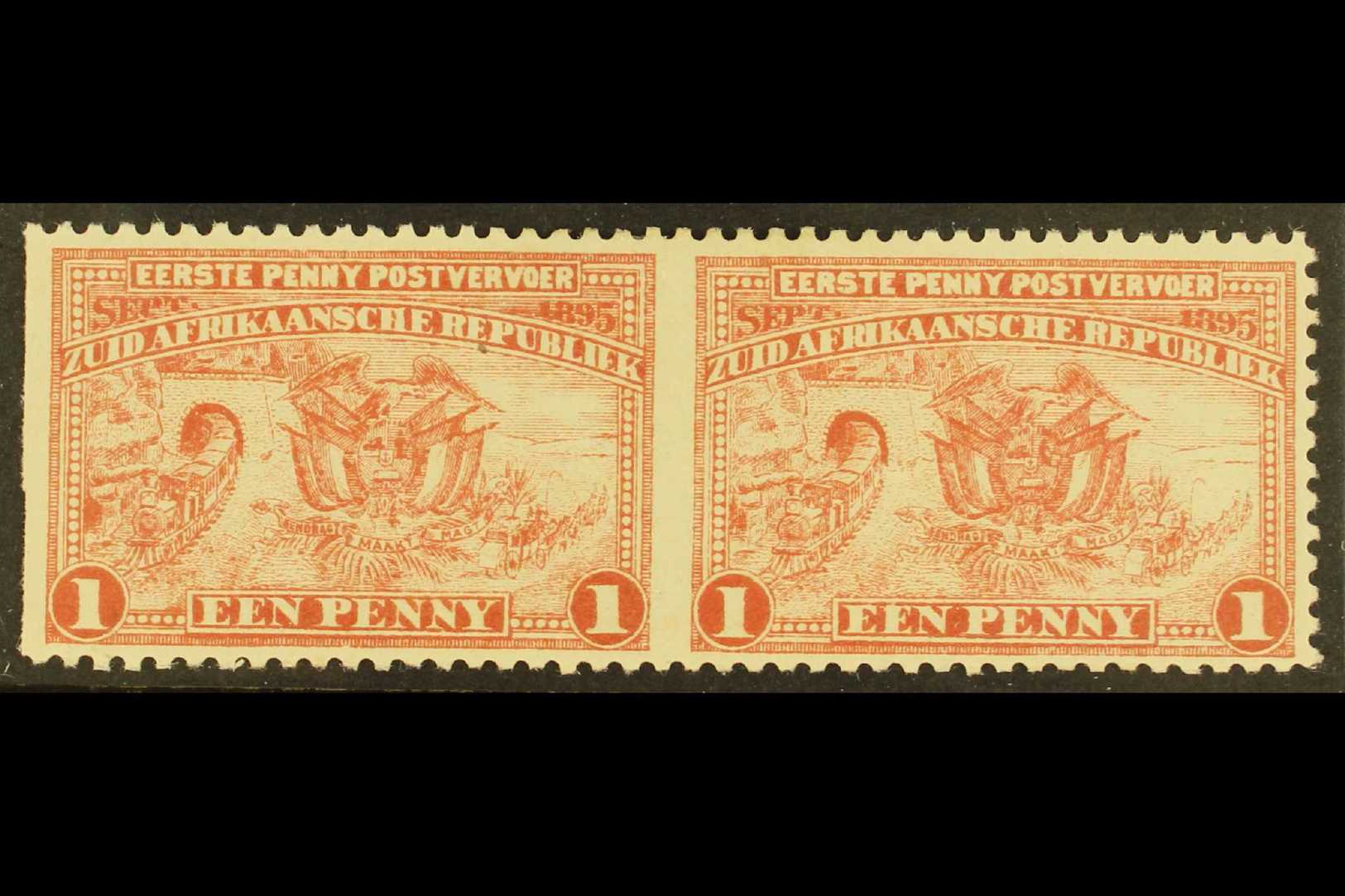 TRANSVAAL  1895 1d Red Introduction Of Penny Postage IMPERF. BETWEEN HORIZONTAL PAIR, SG 215cb, Very Fine Mint. For More - Other & Unclassified