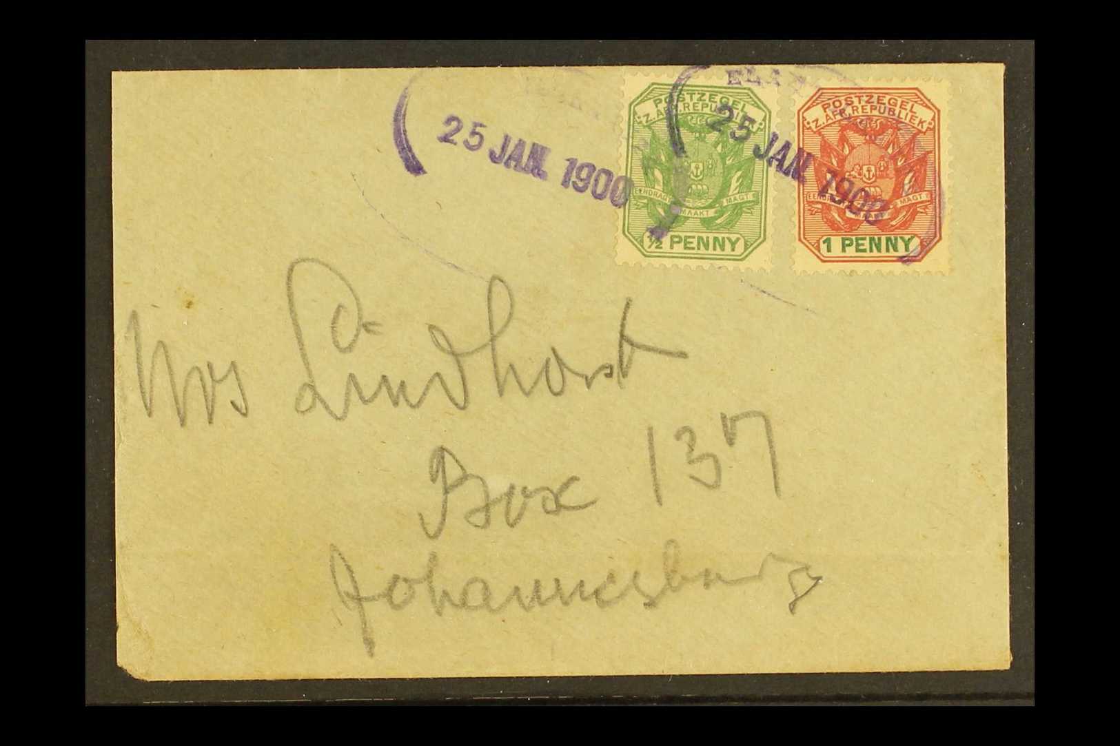 TRANSVAAL  1900 Invasion Of Natal Cover, ½d & 1d Arms Issues Tied By "ELANDSFONTEIN 25 JAN 1900" Oval Cancels In Violet. - Other & Unclassified