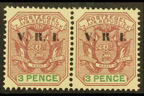 TRANSVAAL  1900 3d Purple And Green With NO STOP AFTER "R" Overprint Variety In Pair With Normal, SG 230+230b, Very Fine - Other & Unclassified