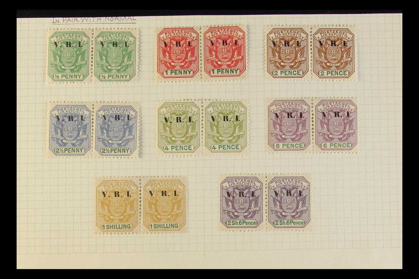 TRANSVAAL  1900 "V R. I." NO STOP AFTER "V" OVERPRINT VARIETY. A Beautiful Mint Collection Of All Known Values With This - Other & Unclassified