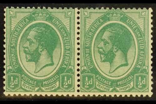 1913-24   ½d DARK MOSSY GREEN, SACC 2e, Never Hinged Mint, Horizontal Pair, Certificate Accompanies. Rare & Distinct Sha - Other & Unclassified