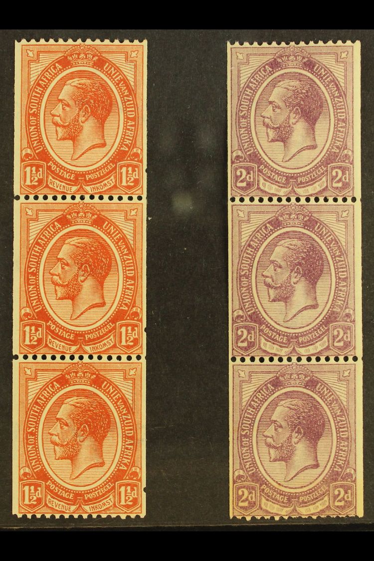 1913-24  KGV 1½d And 2d Perf 14ximperf Coil Stamps (SG 20/21) In Never Hinged Mint Vertical Strips Of Three. (2 Strips = - Other & Unclassified