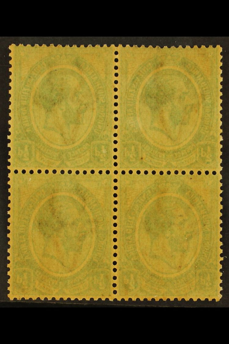 1913-24 OFFSET VARIETY  ½d Green, Block Of Four With COMPLETE OFFSET On Reverse Of Each Stamp, SG 3, Gum Slightly Toned, - Other & Unclassified