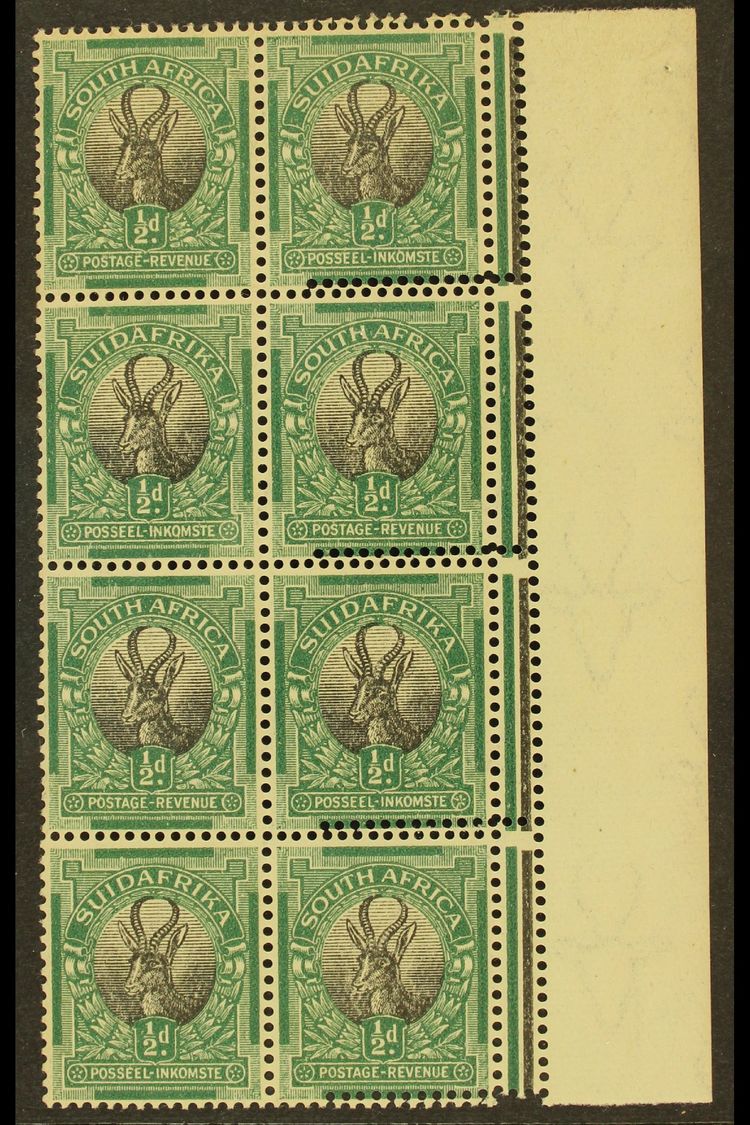 1926-7  ½d Black & Green, Pretoria Printing In A Right Marginal, Block Of 8, EXTRA STRIKE OF PERFORATOR At Right (double - Other & Unclassified