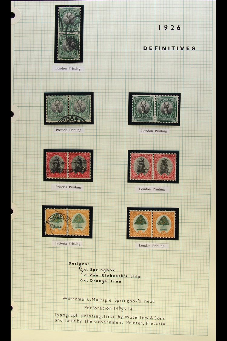 1926-7 DEFINITIVES  FINE MINT & USED COLLECTION - Includes London Printing Mint Set & Pretoria Printing Used Set, All Va - Other & Unclassified