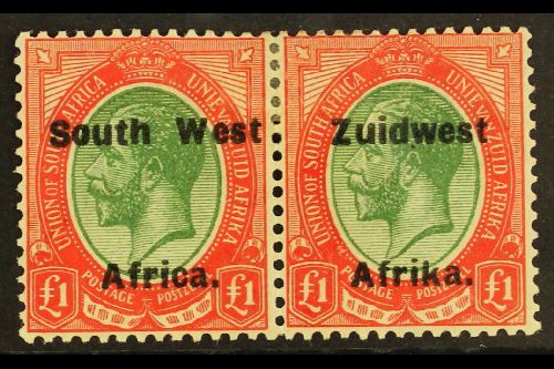 1923-6  Setting VI, £1 Green & Red, Bilingual Overprint Pair, SG 39, Mint, Heavier Hinge Mark. For More Images, Please V - Other & Unclassified