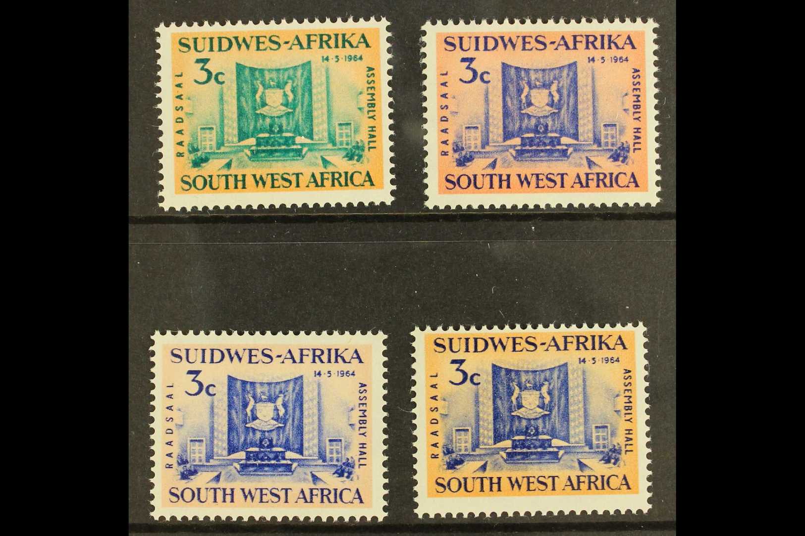 1964  Opening Of Legislative Assembly Hall, COLOUR TRIALS Of 3c Blue And Pink, Blue And Yellow Orange, And Brown Green A - Other & Unclassified