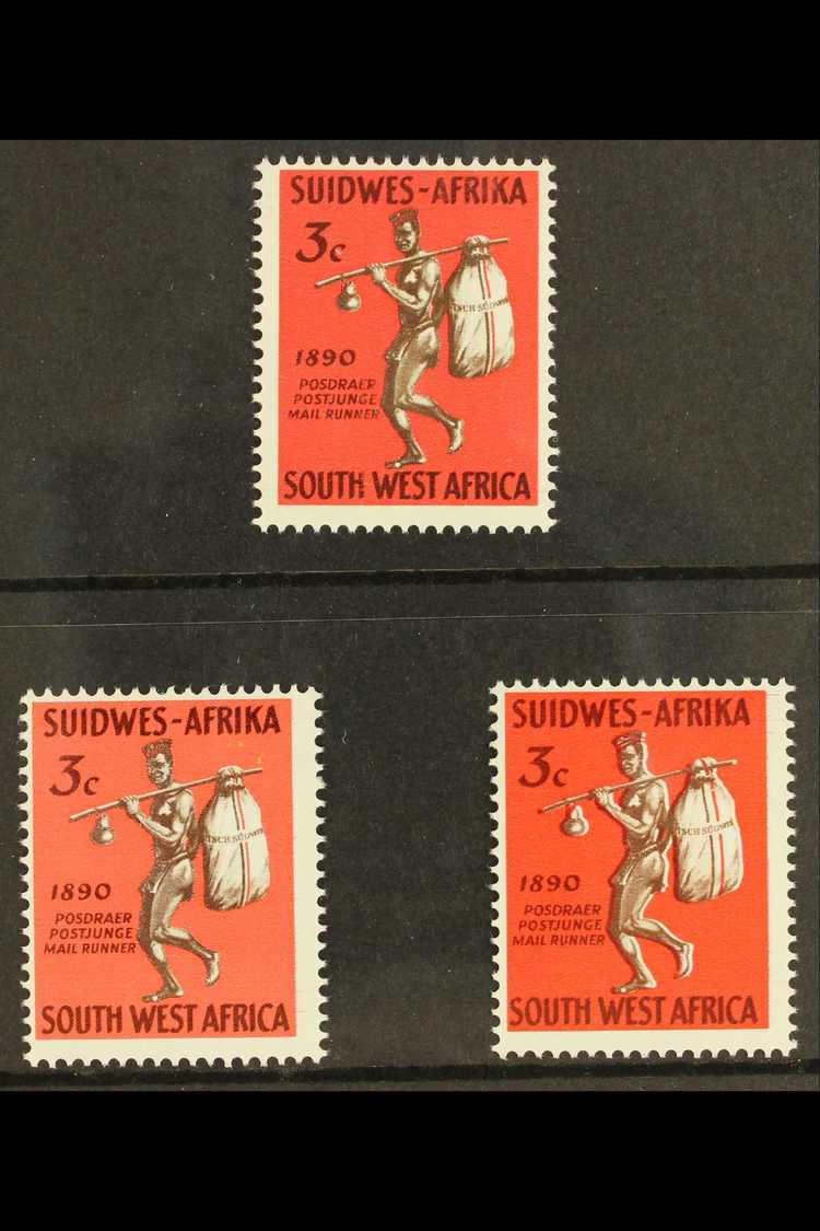 1965  3c Windhoek Anniversary, COLOUR TRIALS Of 3c Brown And Salmon, And Brown On Bright Red SASC 228, Plus Normal For C - Other & Unclassified