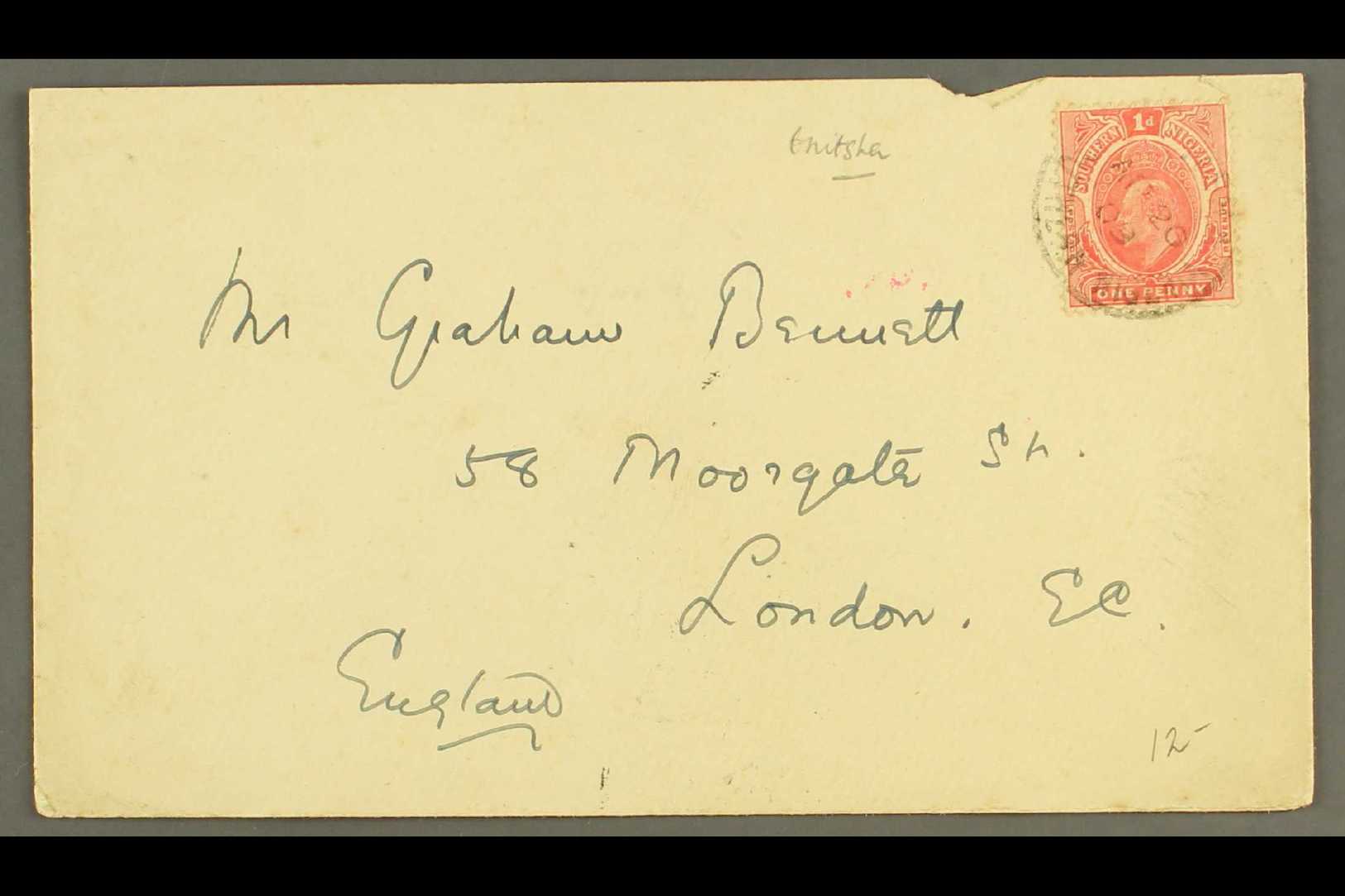 1909  Cover To UK Franked Ed VII 1d Tied By Scarce If Somewhat Indistinct INITSHA Cds. For More Images, Please Visit Htt - Other & Unclassified