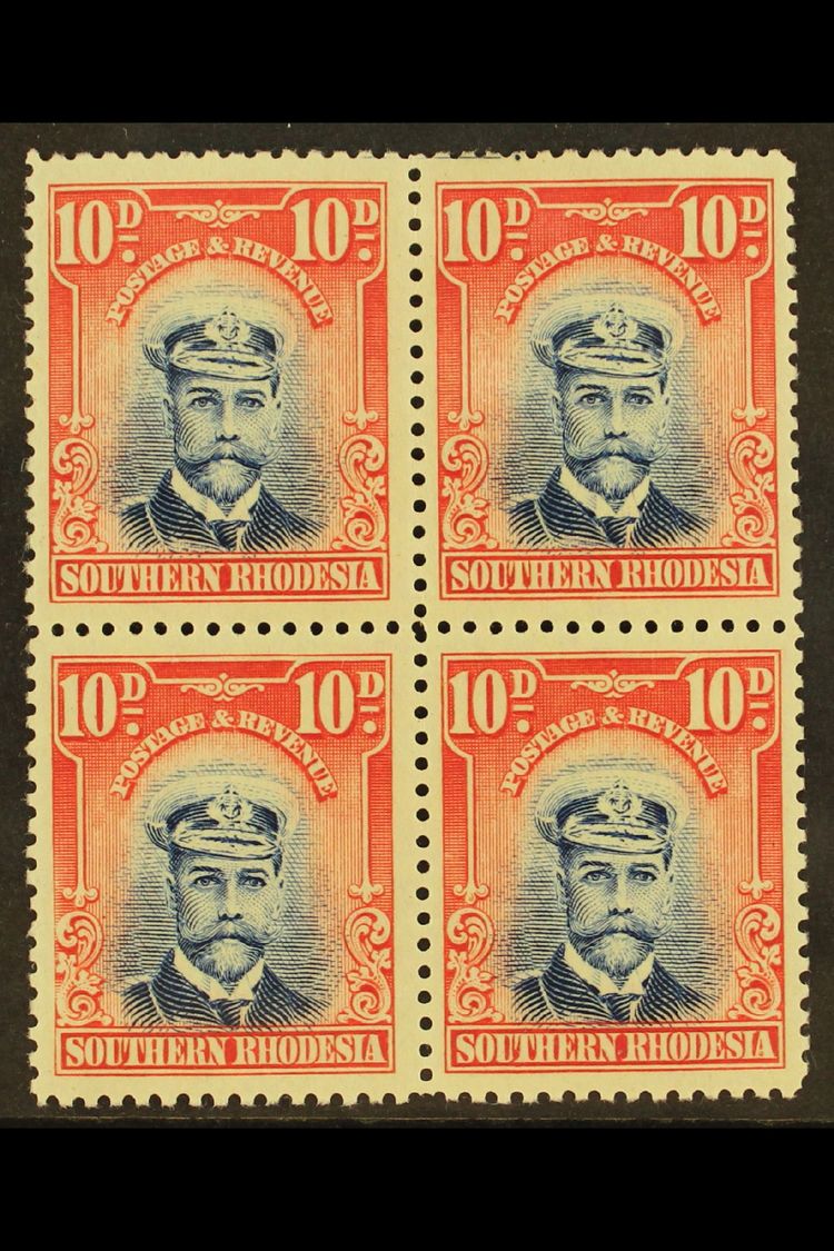 1924-9  10d Blue & Rose, KGV Admiral, BLOCK OF FOUR, With Blue Guide Line At Top, SG 9, Lightly Hinged On Top Pair, Lowe - Other & Unclassified