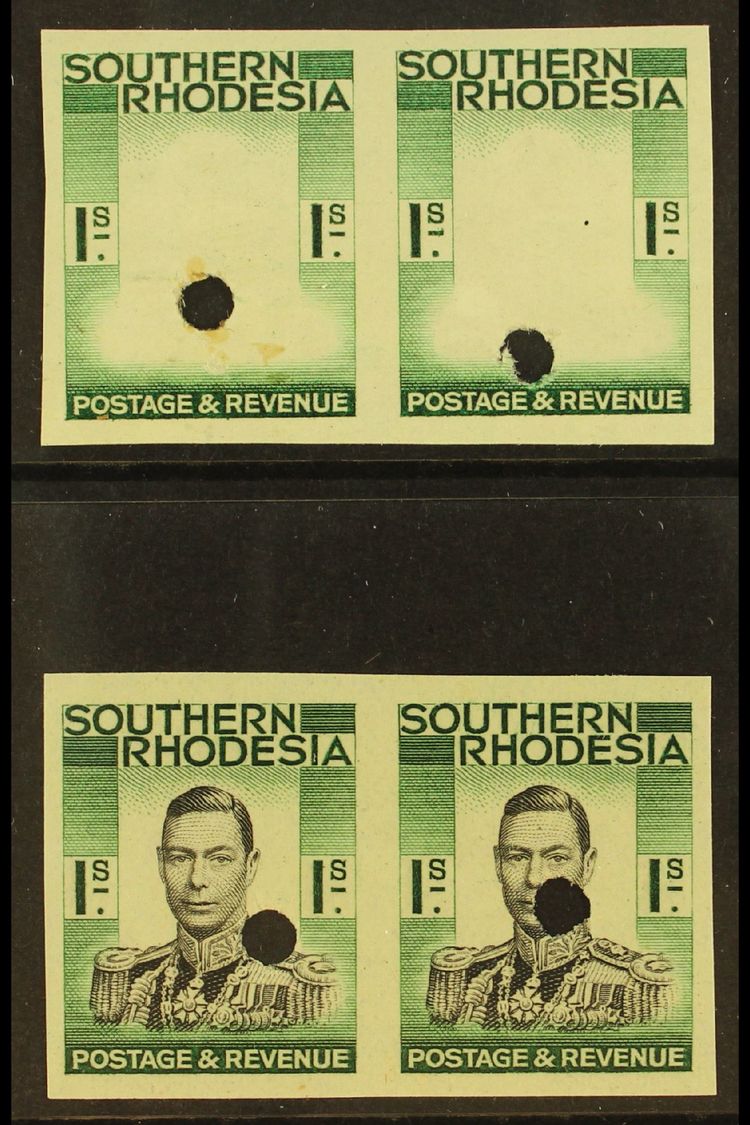 1937  1s IMPERFORATE Plate Proofs Ex Waterlow Archive, Two Pairs On Gummed Paper With Security Punctures, One In Frame O - Other & Unclassified