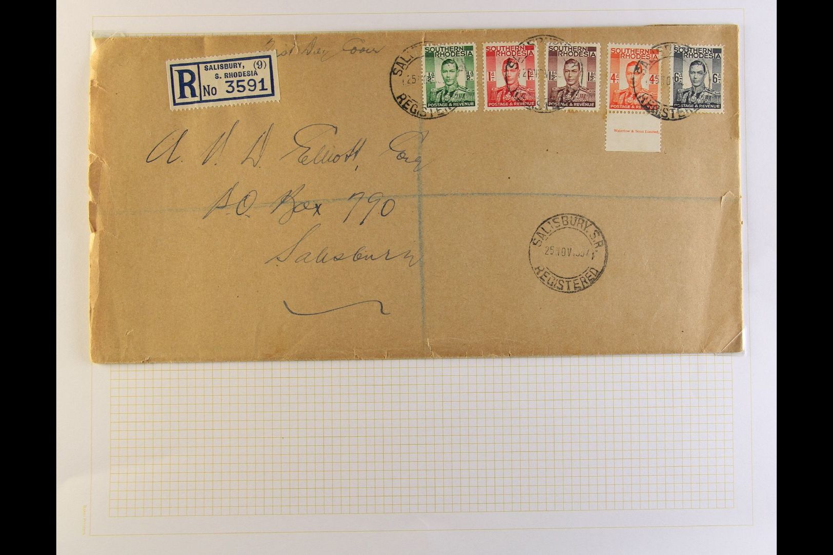 1937 KGVI FIRST DAY COVER  ½d To 6d Definitives Used On Plain, Registered Cover, SG 40/4, Tied By Clear Strikes Of Salis - Other & Unclassified