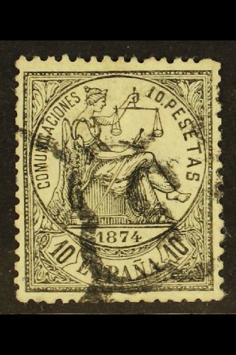 1874  10p Black "Justice" Allegory, SG 226,  Used With Neat Arana "5" Cancel Of Granada. Tiny Hinge Thinning Patch But V - Other & Unclassified