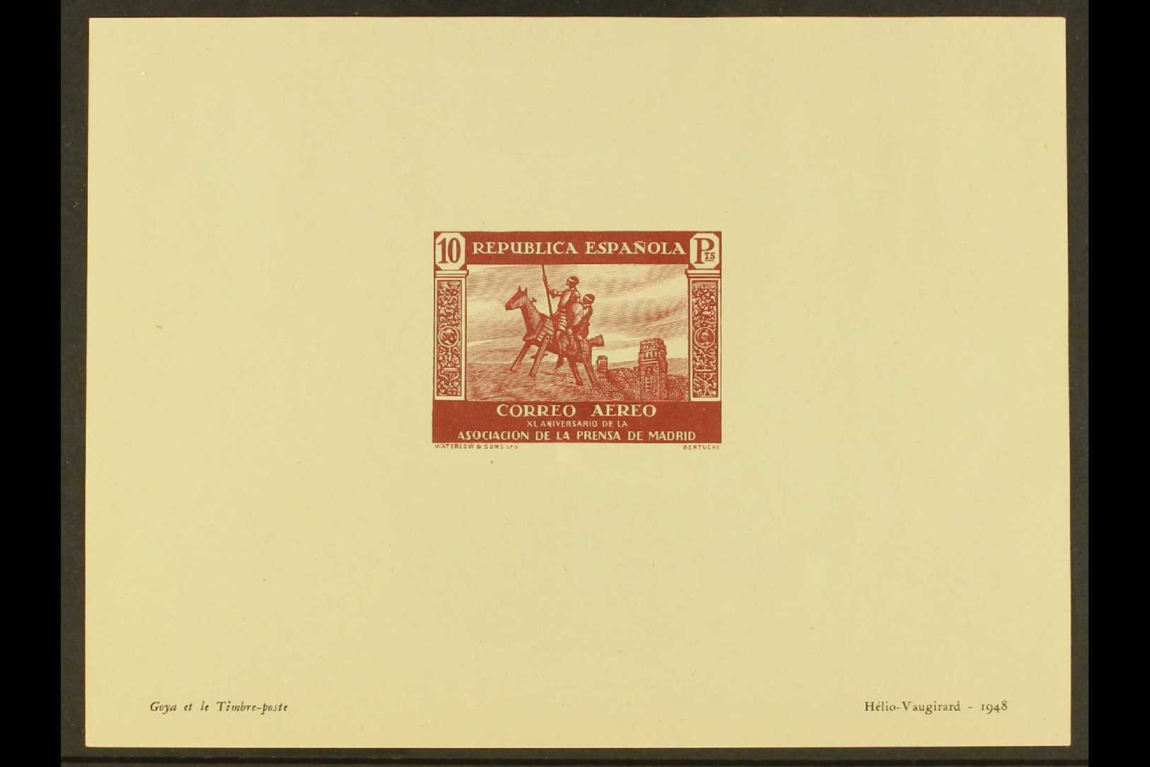 1948 DIE PROOF  A Delightful, Sample Die Proof Of The 1936 10 Peseta "Don Quixote On The Wooden Horse" Brown Lake (Ed 72 - Other & Unclassified