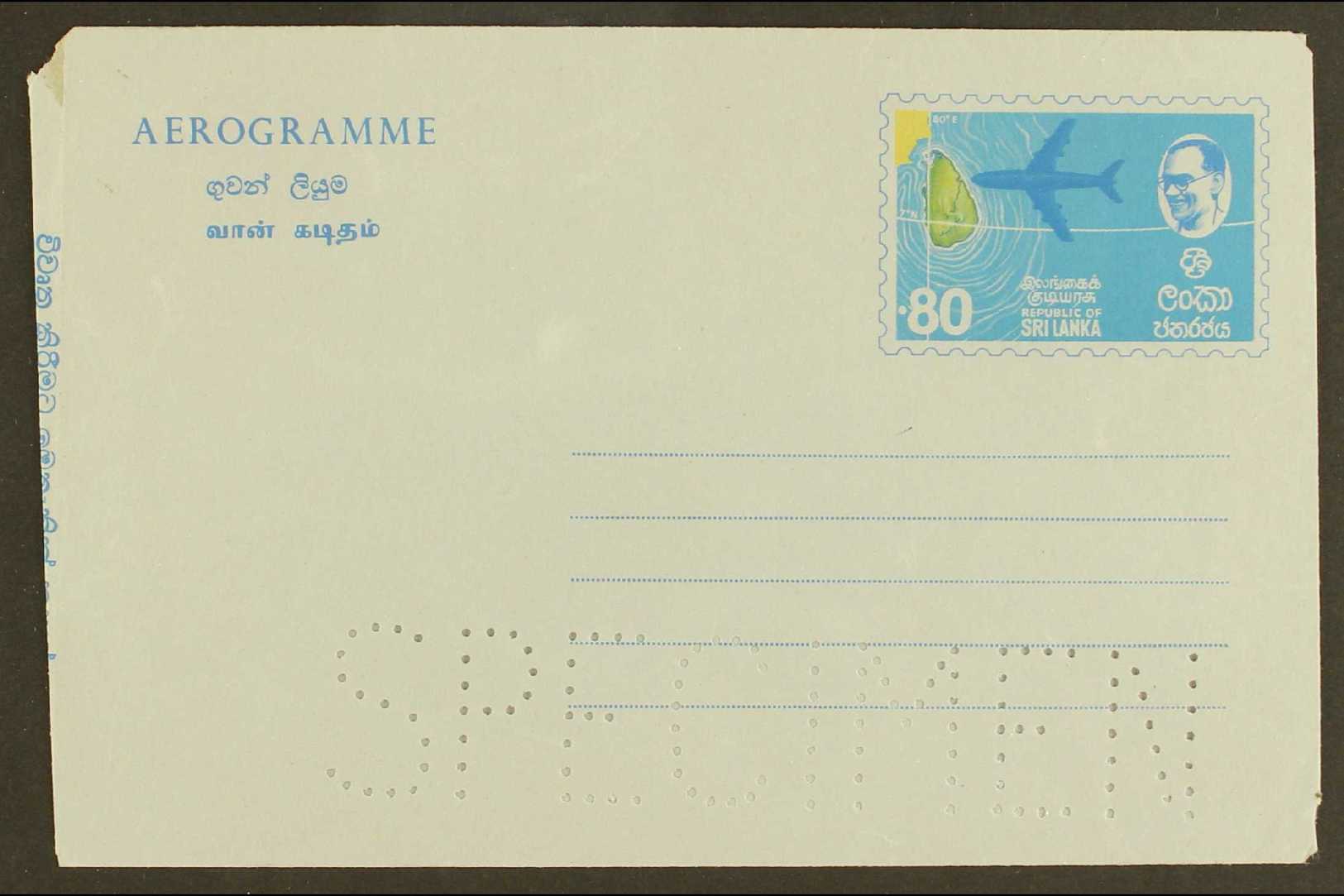 AEROGRAMME  SPECIMEN Circa 1972 80c Aeroplane Over Island, Large Perfin "SPECIMEN" H&G FG29, Clean & Fine. For More Imag - Other & Unclassified