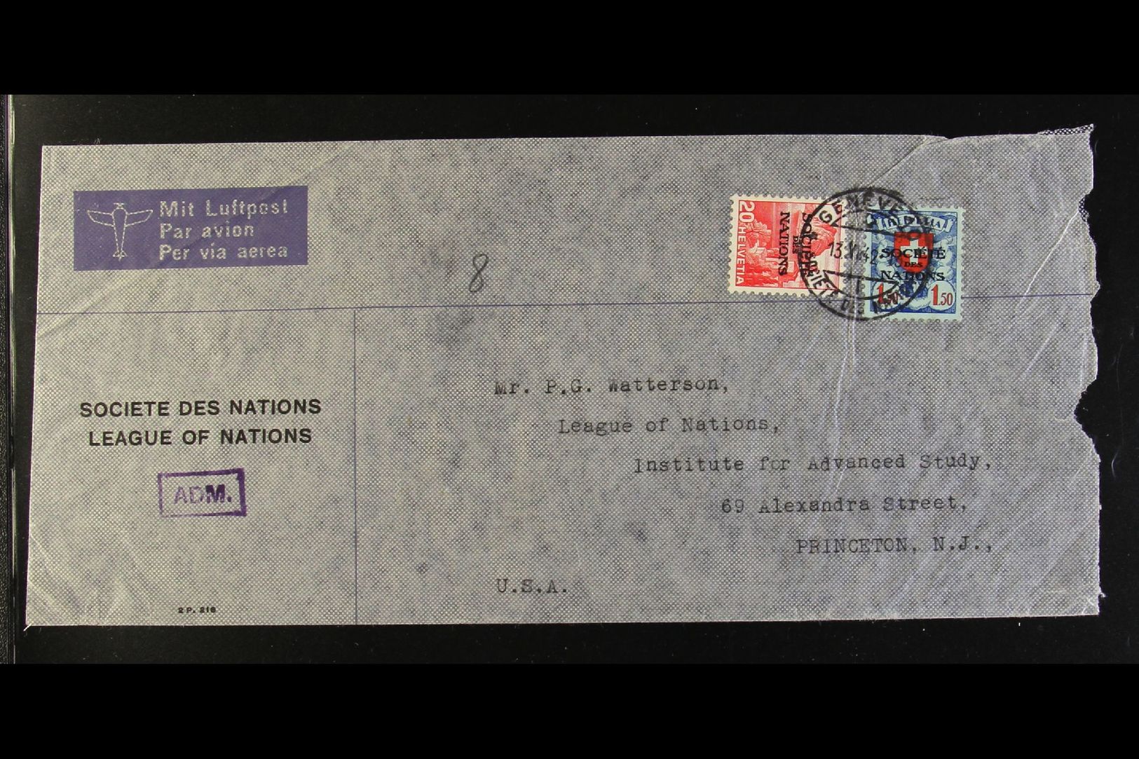 LEAGUE OF NATIONS - RARE COMMERCIAL COVER  1942 (13 JUN) Official "Society Des Nations / League Of Nations" Printed Airm - Other & Unclassified