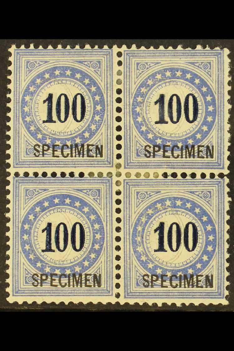 POSTAGE DUES  1882 100c Blue Granite Paper BLOCK Of 4 With "SPECIMEN" Overprints, Comprising Two Normal & Two Inverted F - Other & Unclassified