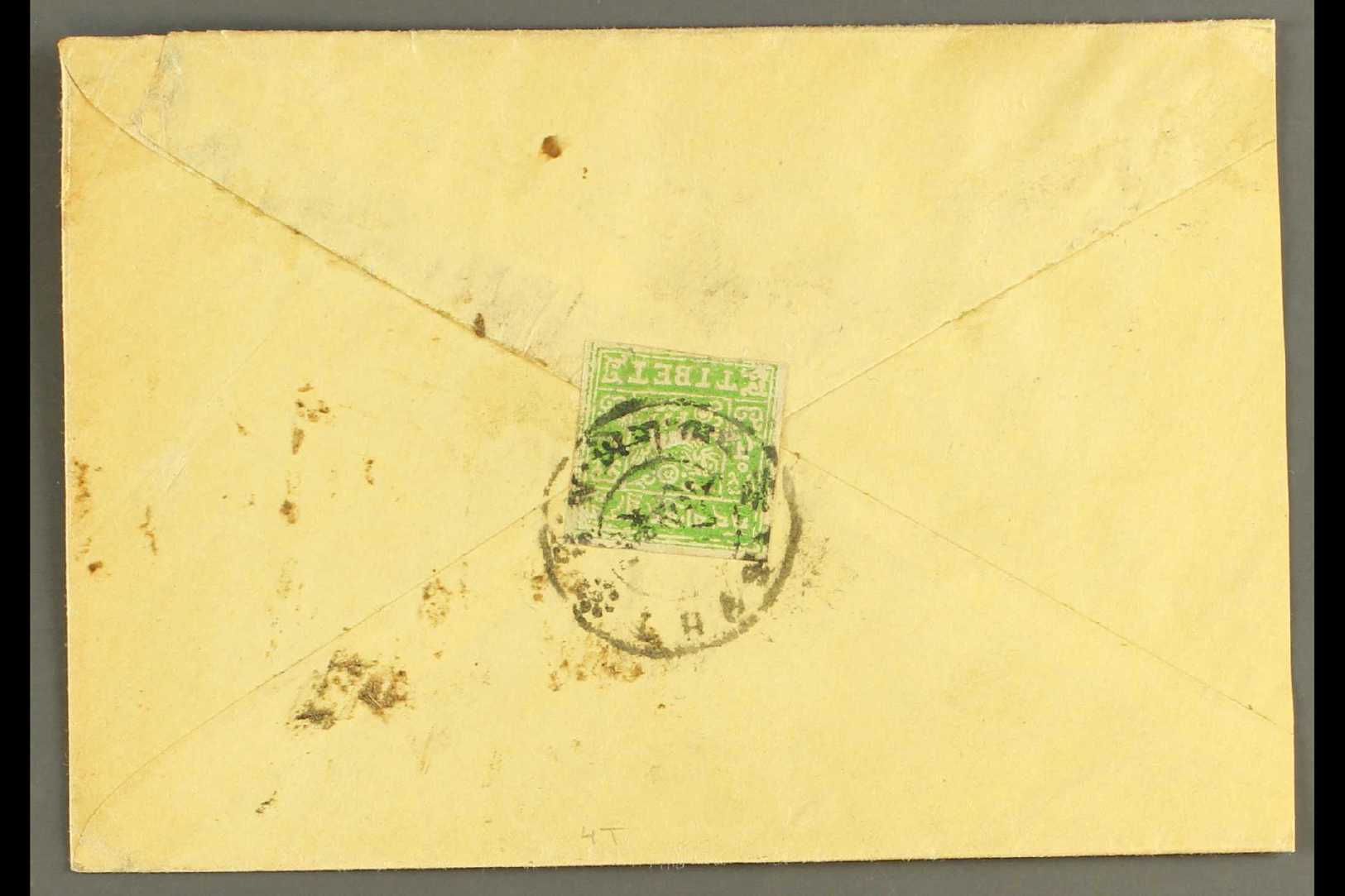 1947  4t Apple- Green Imperf (SG 13Bb, 4 Margins) Tied To Cover By "Lhasa" Bilingual Circle Cancel. For More Images, Ple - Other & Unclassified