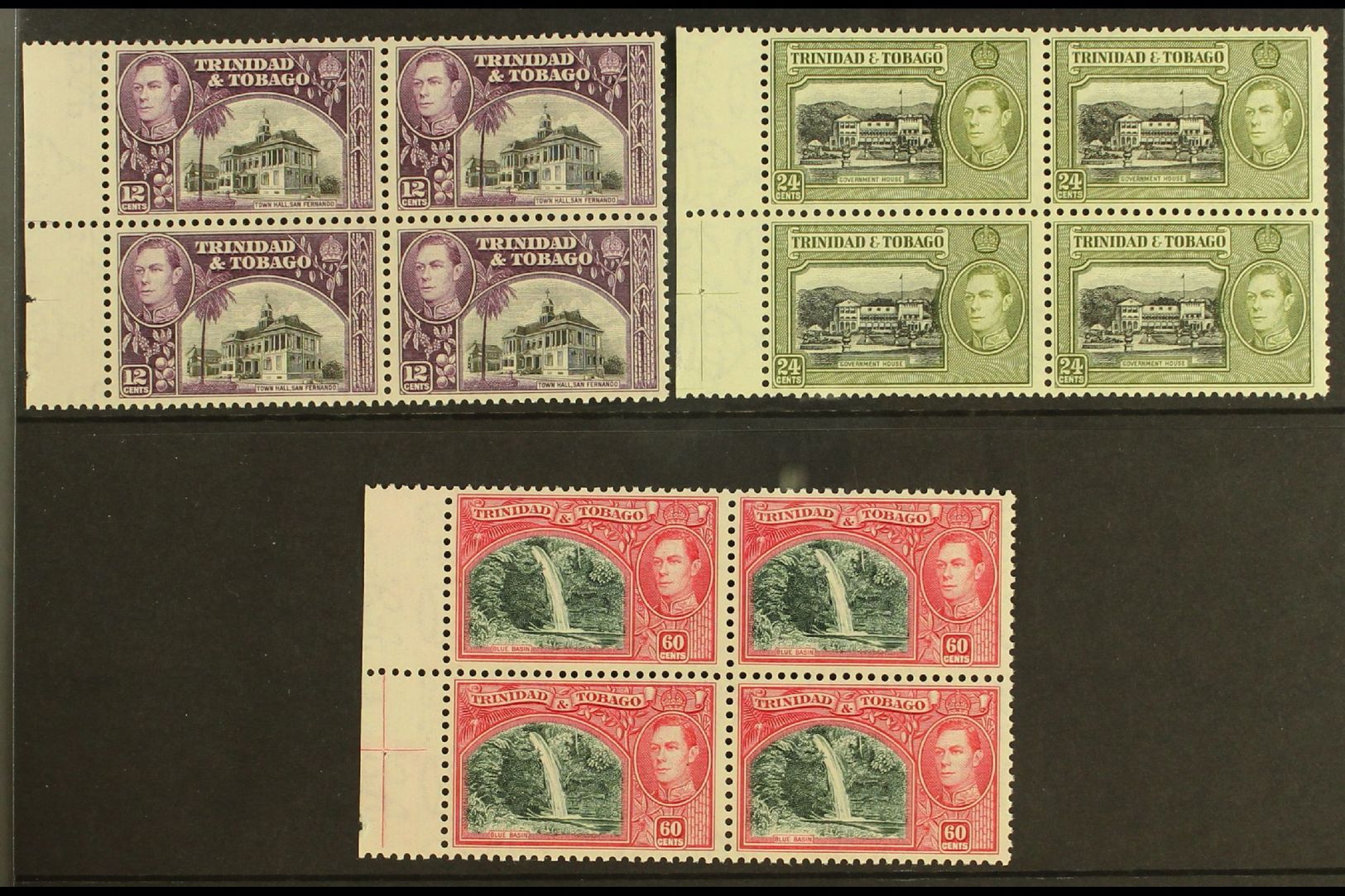 1938-44  12c Black & Slate-purple, 24c Black & Olive-green And 60c Myrtle-green & Carmine, SG 252a/54, Never Hinged Mint - Other & Unclassified