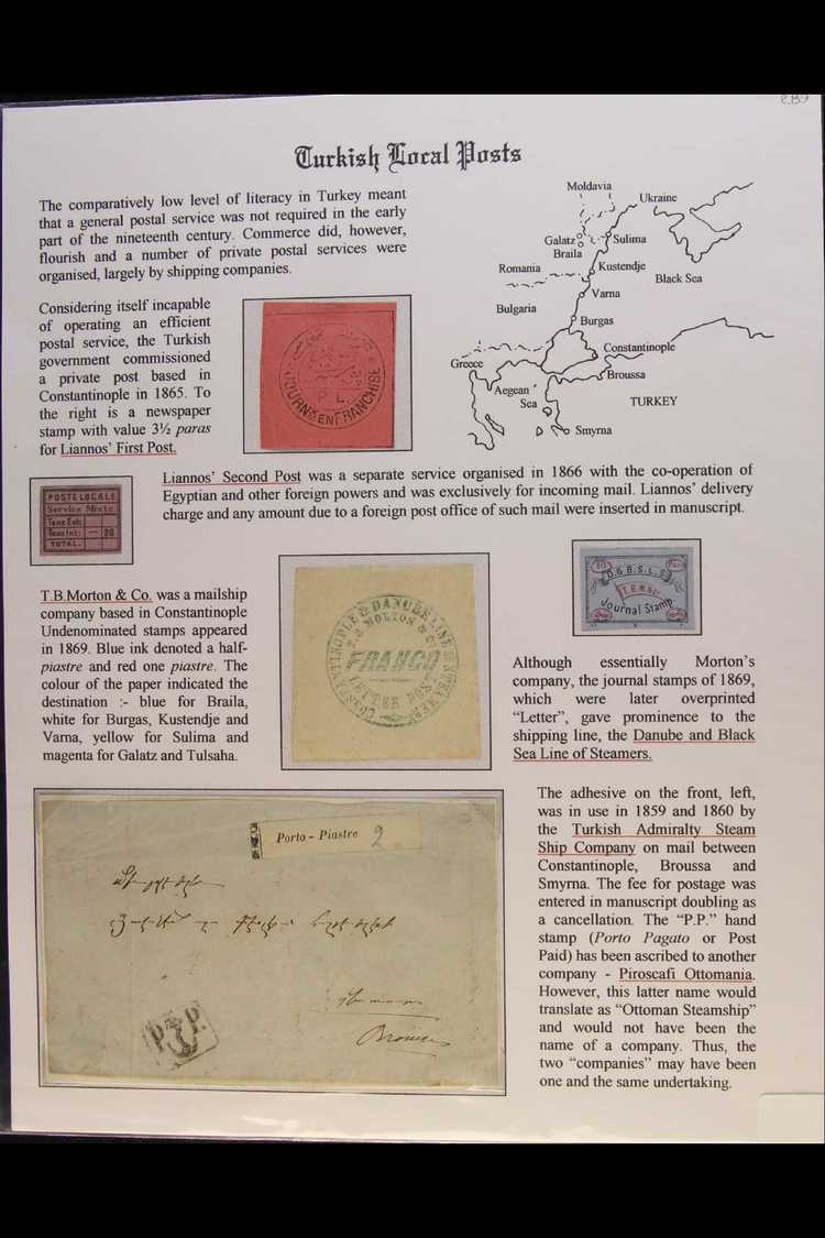 TURKISH LOCAL POSTS  A Presentation Page Displaying A Range Of 1860's Local Post Labels, With Liannos 1865 3½ Pa In Blac - Other & Unclassified