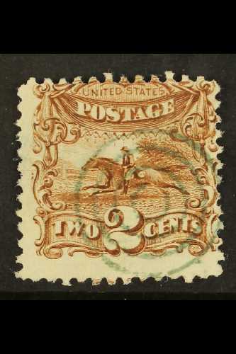 1869  2c Brown Post Horse And Rider, Scott 113, Good Used, Centered To Top Right, But With Lovely Neat Target Cancel In - Other & Unclassified