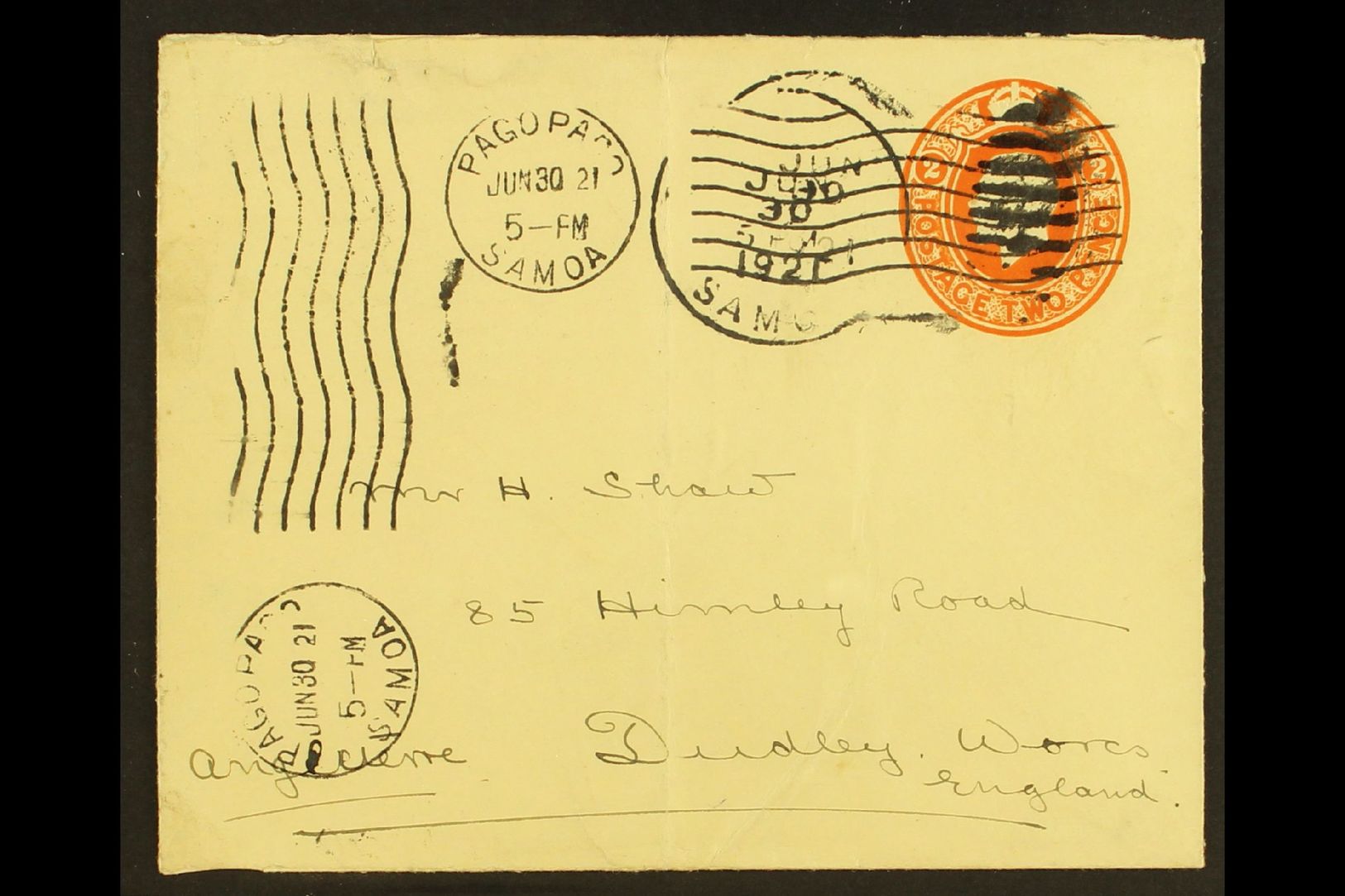 AMERICAN SAMOA  GB USED IN 1921 (30 June) 2d Orange Postal Stationery Envelope Addressed To England, Cancelled By "Pago - Other & Unclassified