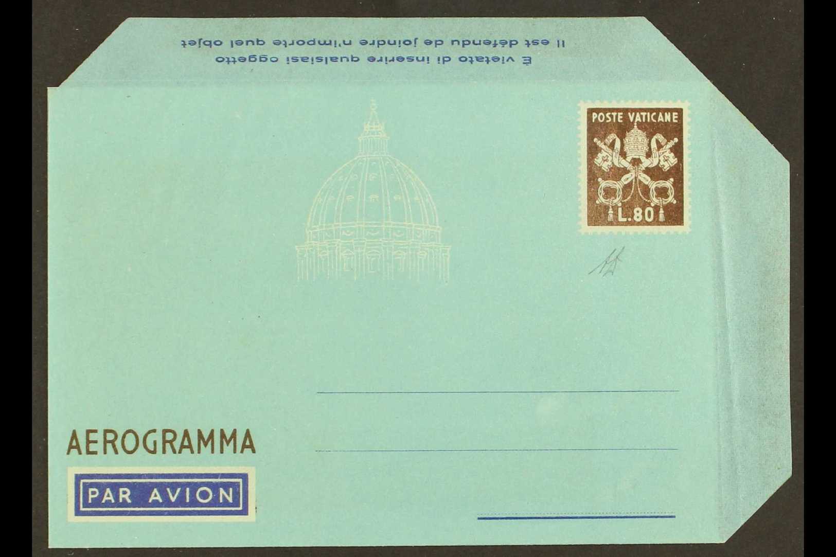 1951  80L Aerogramme WITHOUT BROWN INSIDE OVERLAY Variety, Kessler 4a, Unused, Fresh, Expertized A.Diena, Scarce. For Mo - Other & Unclassified