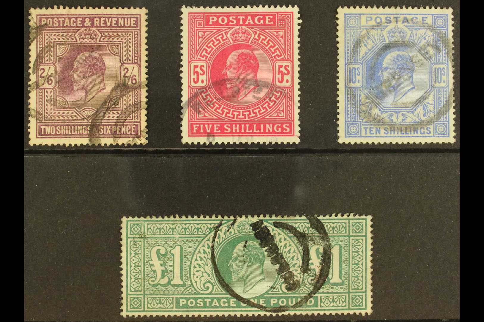 1902  Ed VII High Values Used, 2s 6d, 5s And 10s And £1, SG 262/6, All Good Cds Used, The £1 With Pressed Vertical Creas - Altri & Non Classificati