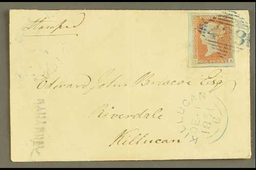 GB USED IN IRELAND  1851 Cover To Killucan Bearing 1d Red Imperf (huge Margins) Tied By "438" (Tullamore) In BLUE; Along - Other & Unclassified