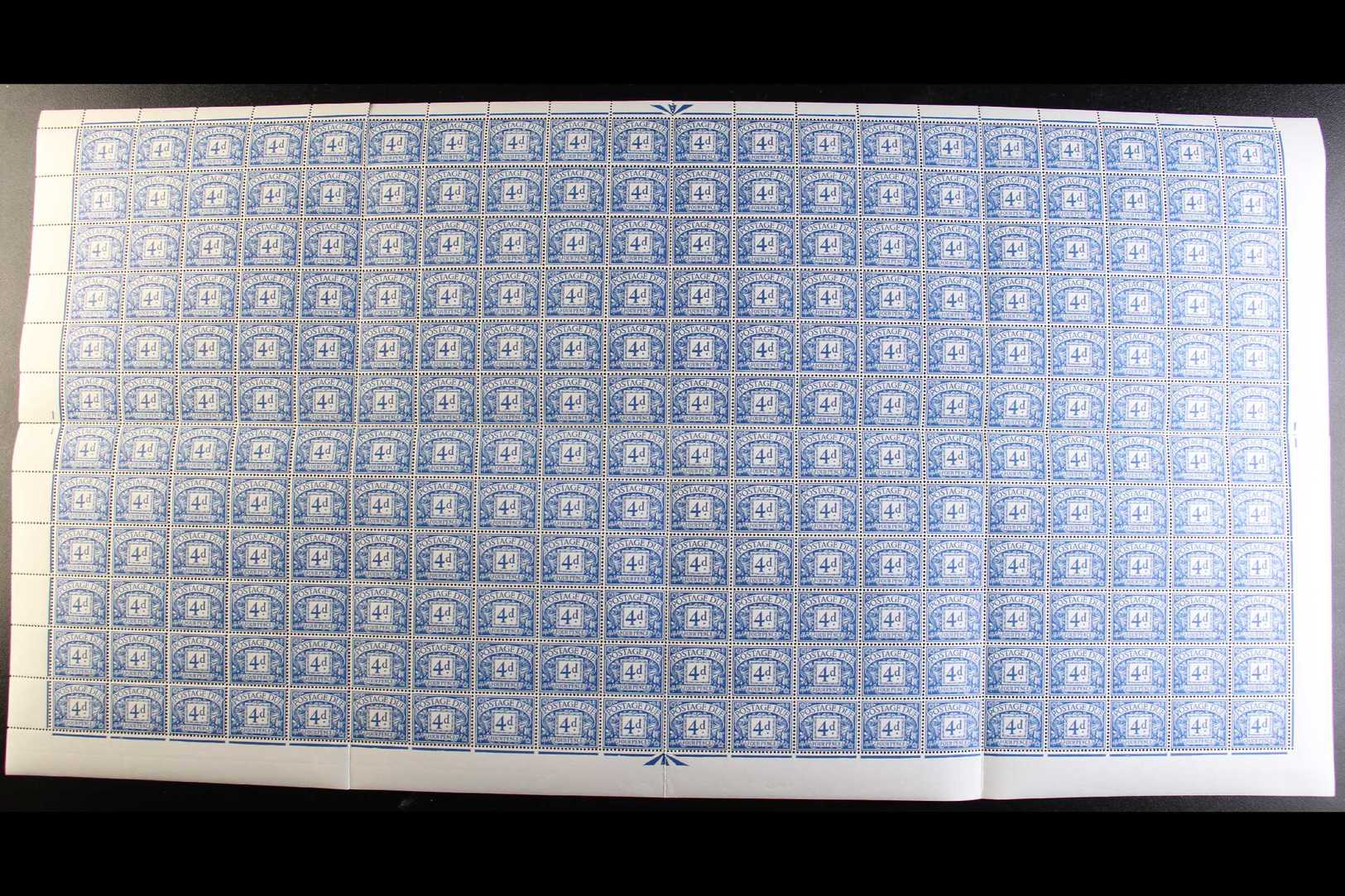 POSTAGE DUE  1968-9 4d Blue, No Watermark, SG D71, Never Hinged Mint COMPLETE SHEET OF 240 STAMPS, Some Perf Splitting. - Other & Unclassified