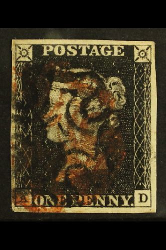 1840  1d Black 'AD' Plate VII With Nice Clear Strikes Of Both RED AND BLACK MALTESE CROSS CANCELLATIONS, SG Spec AS44vk, - Other & Unclassified