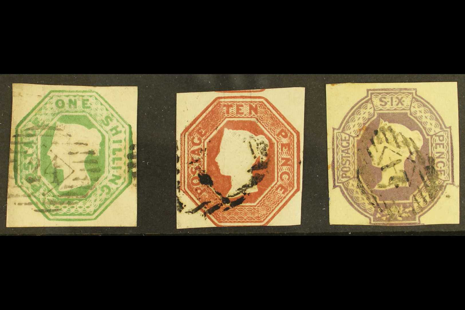 1847-54  Embossed Values Set Complete, SG 55-59, Lightly Used Cut Square Examples With Either 3 Or 4 Margins, The 1s Wit - Other & Unclassified