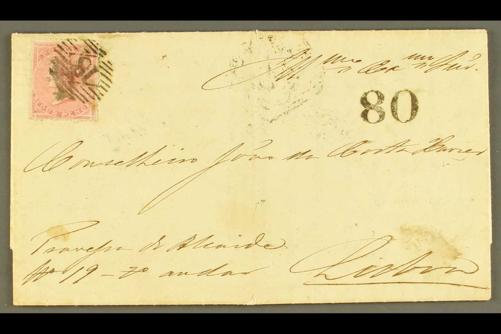 1859  (Dec) Neat Entire Letter London To Lisbon, Portugal, Bearing Unusually At Upper Left 4d Rode, SG 66, Tied By "18" - Other & Unclassified