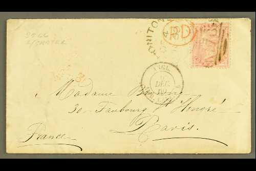 1860 4D FRANKING TO PARIS  (Dec) Envelope Bearing 4d Rose, SG 66, Tied By Neat Honiton Sideways Duplex, Transit Incl. Ra - Other & Unclassified