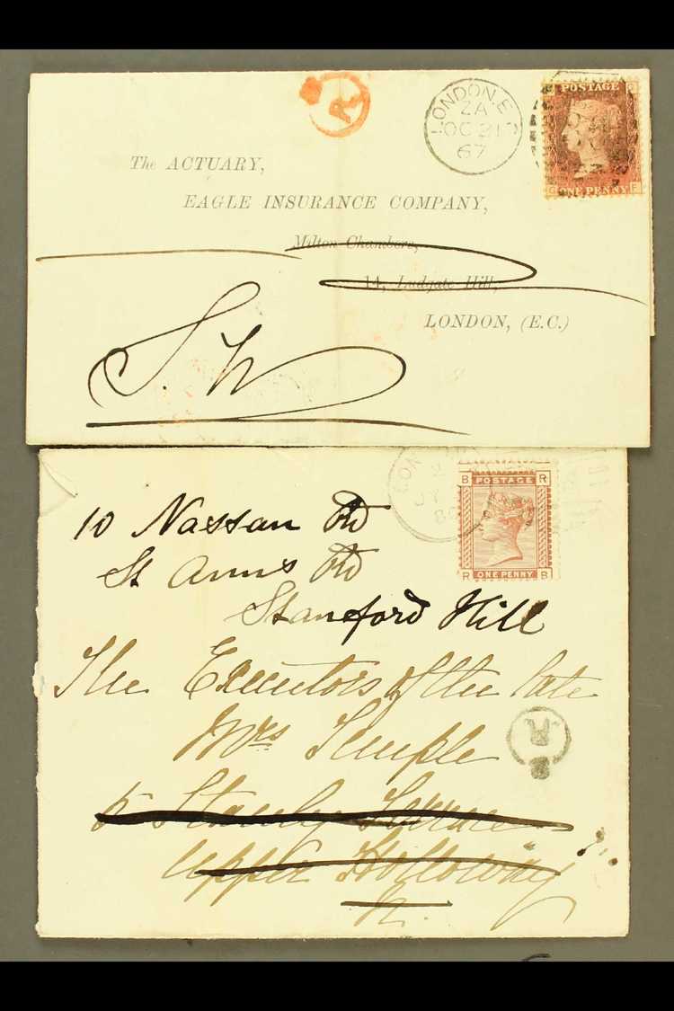 1867 SMALL "CROWN/R"  REDIRECTED WITHOUT CHARGE  EXAMINERS HAND STAMP  Envelope Bearing 1d Red Pl. 198 Used Locally In L - Other & Unclassified