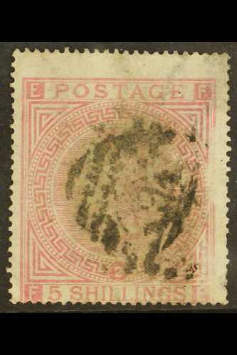 1867-83  5s Rose, Plate 2, Wmk Maltese Cross, SG 126, Used, Faults, Cat.£1500. For More Images, Please Visit Http://www. - Other & Unclassified