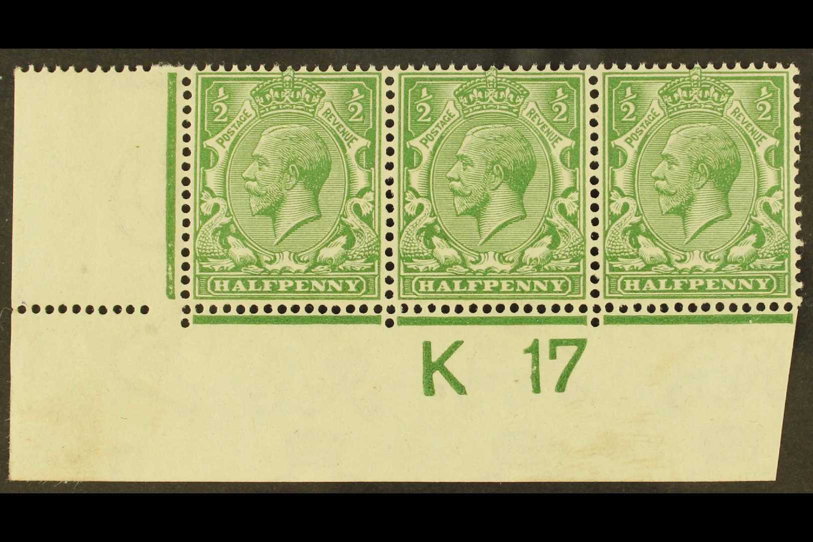 1912-24  ½d Green With COLOURED MARK ON RIGHT DOLPHIN'S EYE Variety (Pl. 43, R. 20/2), SG Spec N14k, Within Fine Never H - Other & Unclassified