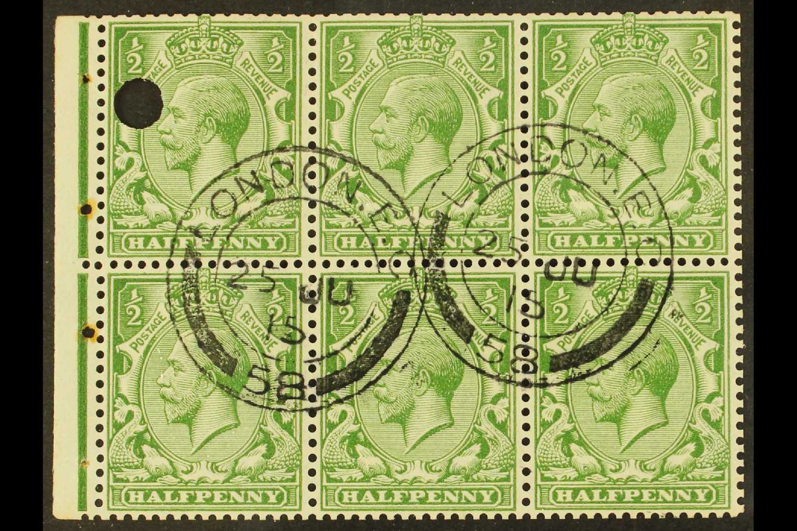 1912-24  ½d Green Complete BOOKLET PANE Of 6 Precancelled With Two "London E.C." Type I Postmarks, SG Spec NB6v, One Sec - Other & Unclassified