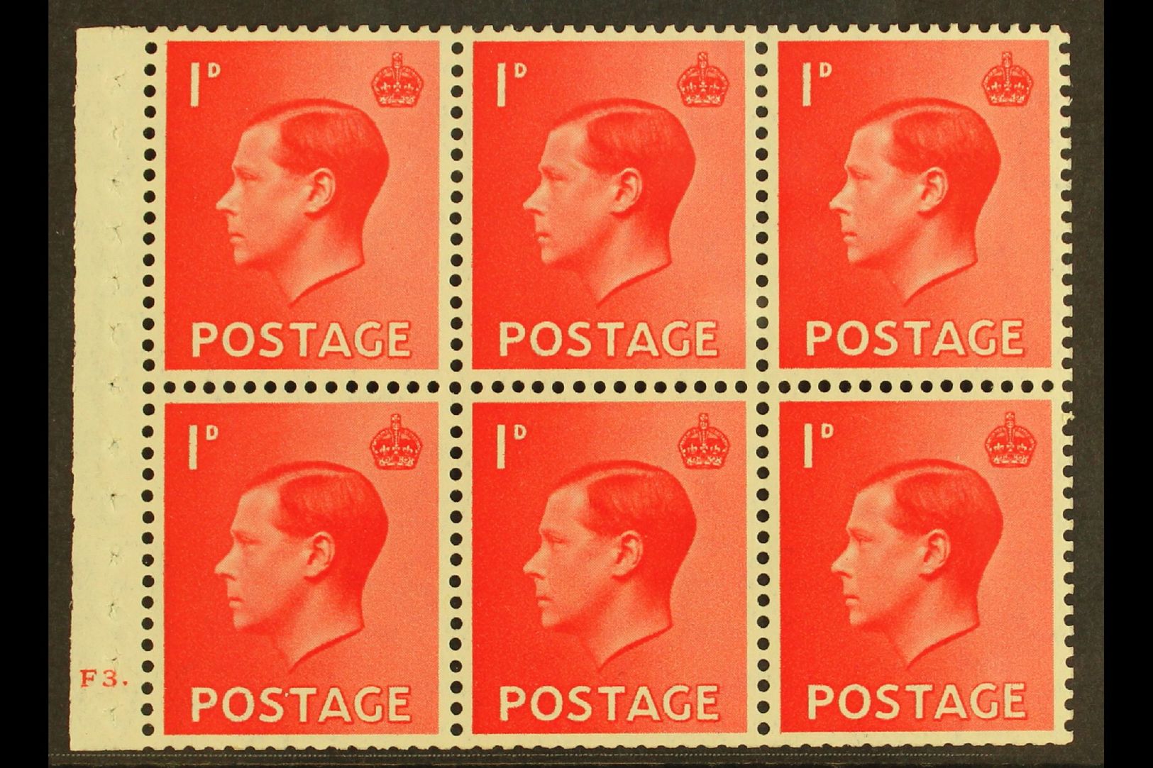 BOOKLET PANE  1936 1d Scarlet Upright Watermark Cylinder Booklet Pane, SG Spec PB 2,  Cylinder "F3 -  Dot", Perforation - Other & Unclassified