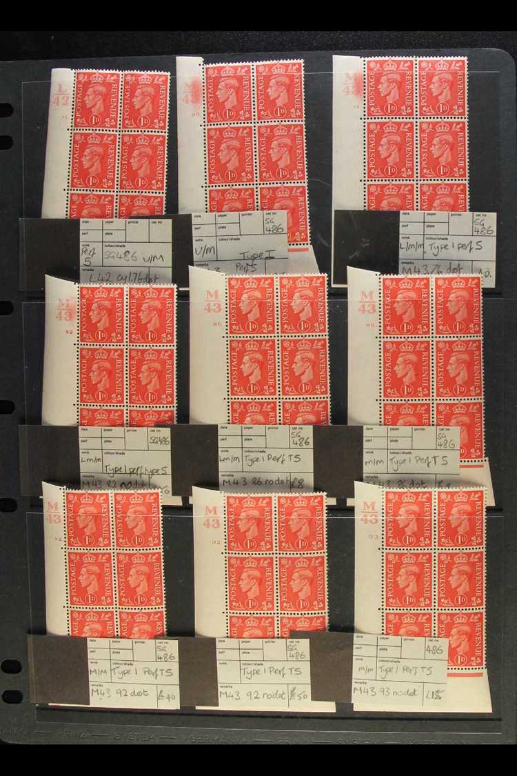 CONTROL AND CYLINDER NUMBER BLOCKS  1941 1d Pale Scarlet (SG 486) Collection Of Control/Cylinder Number Blocks Of Six, A - Other & Unclassified