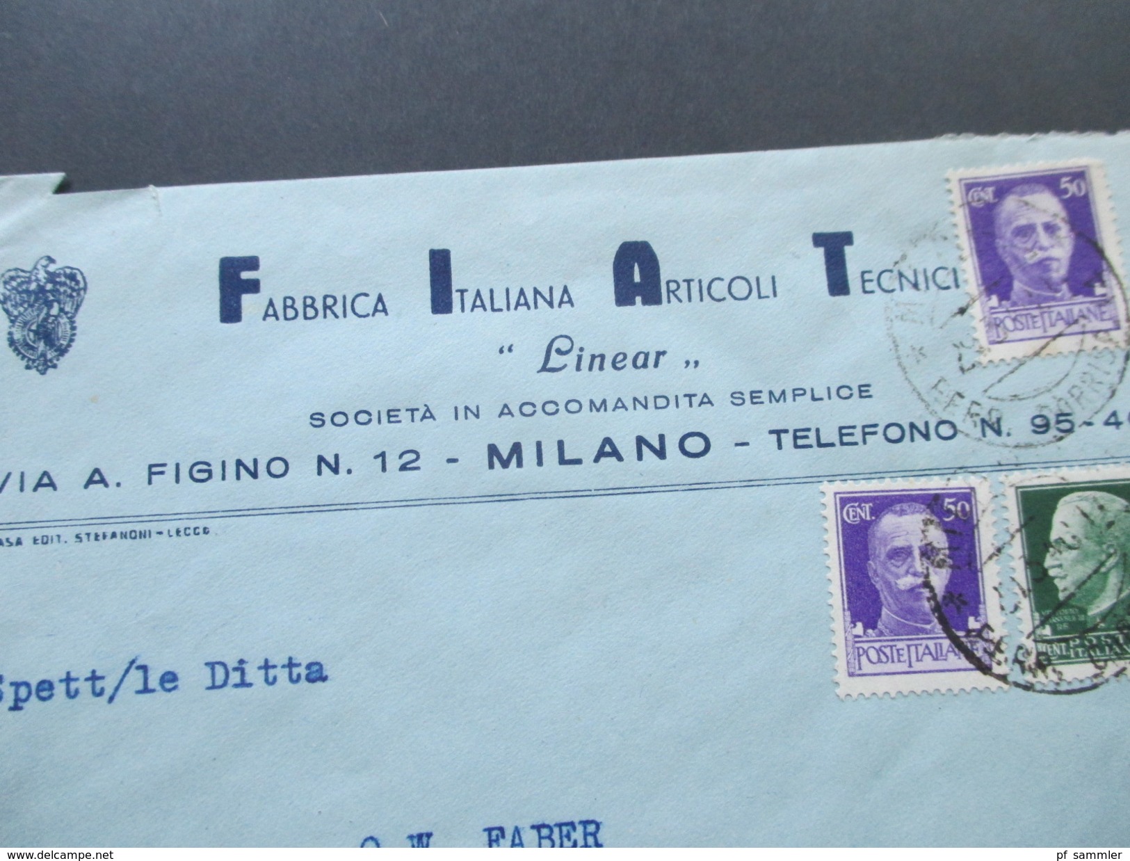 Italien 1940 ?! Zensurpost Nach Stein Norimberga. FIAT / Fabrica Italiana Articoli Tecnici. OKW Geöffnet - Propagande De Guerre