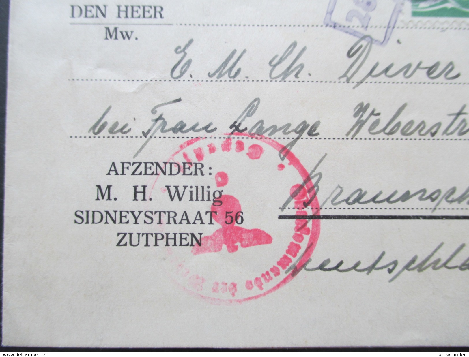 Niederlande 1941 Streifband / Zensurpost Roter Zensurstempel. OKW. Zutphen - Braunschweig. Voorwaarts - Cartas & Documentos